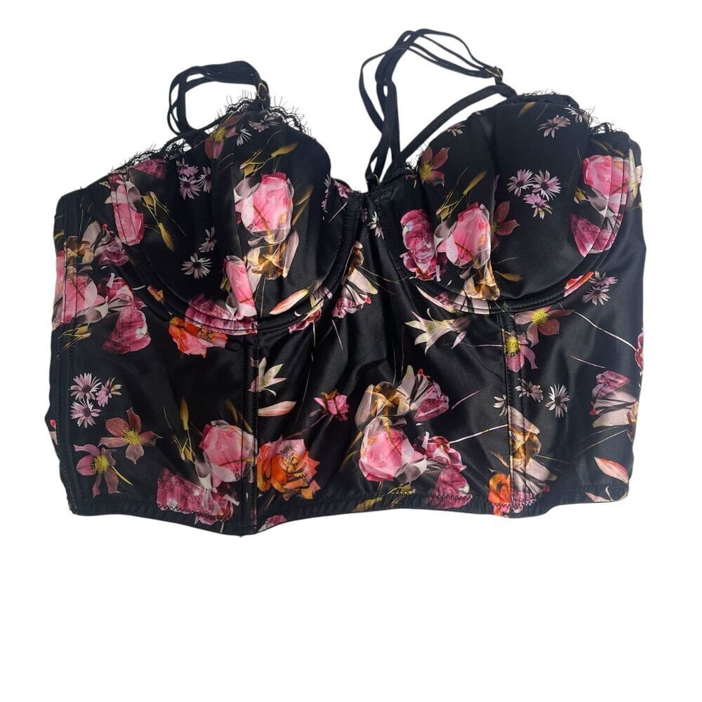 New Victoria’s Secret Very Sexy 32C Black Floral Lace Bustier Side Closure Linge